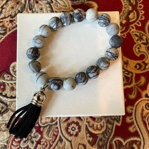 2 for $10 📌 Marble Gray Bracelet with Black Tassel